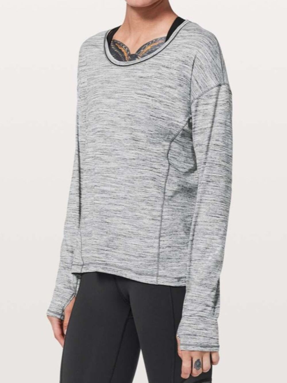 Lululemon Black and White Marbled Sweat Embrace Long Sleeve Tee